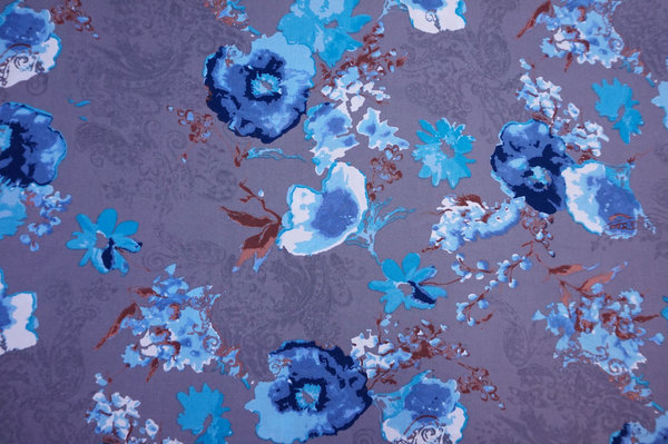 Batik Blumen, blau, Viskose Webware